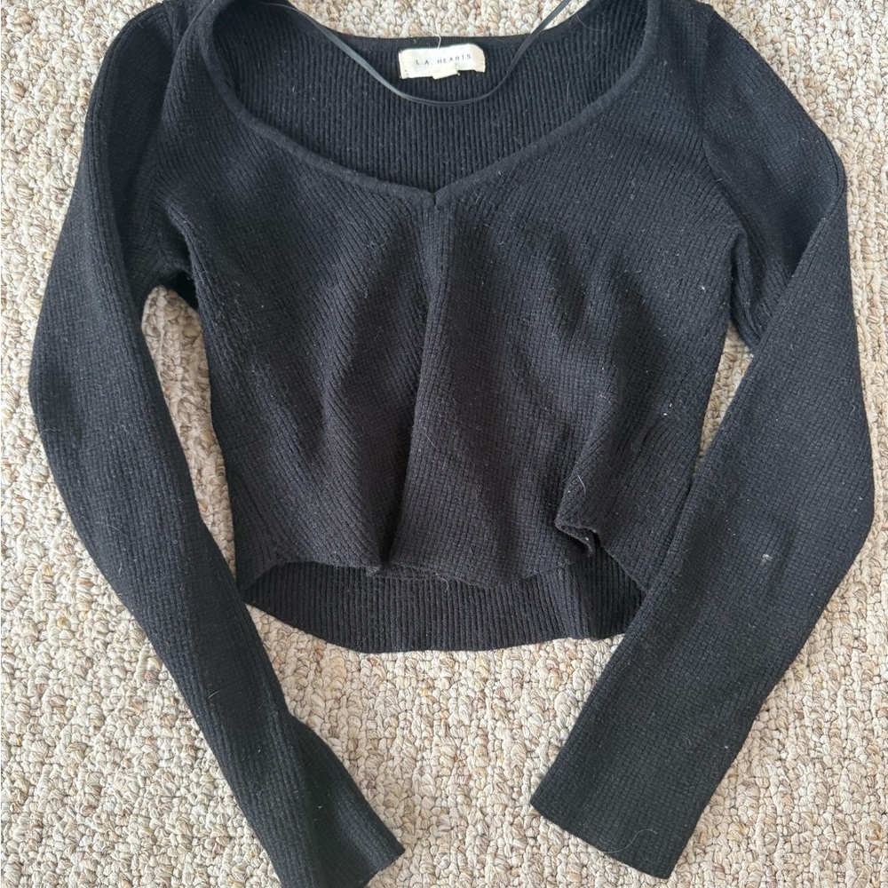 Chic Black V-Neck Ribbed Sweater